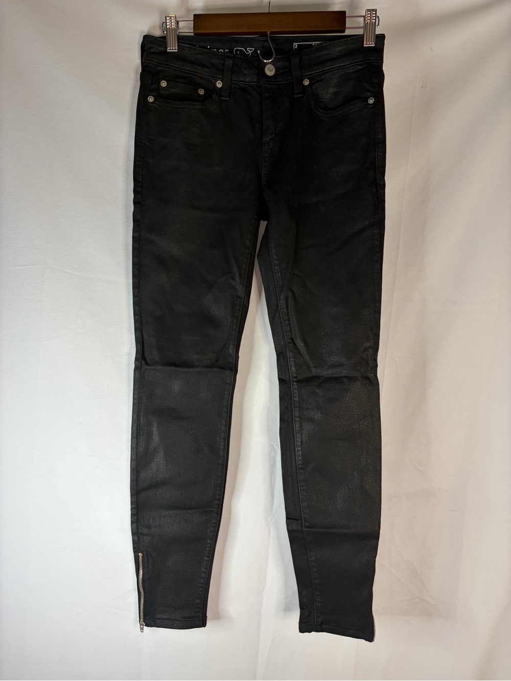 Vineyard Vines Black Coated Skinny Jeans with Ankle Zipper